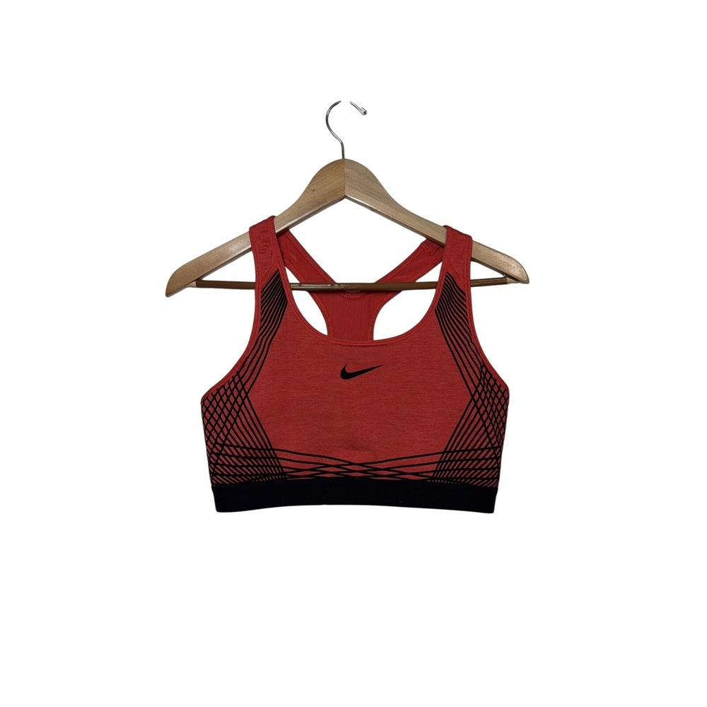 Nike Sports Bra Women Medium Red Black Graphic Racerback Activewear